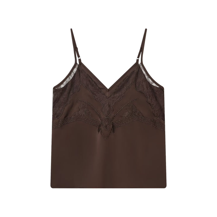 Damen Satin-Wäscheoberteil mit zarten Spitzelementen und verstellbaren Spaghettiträgern Drune