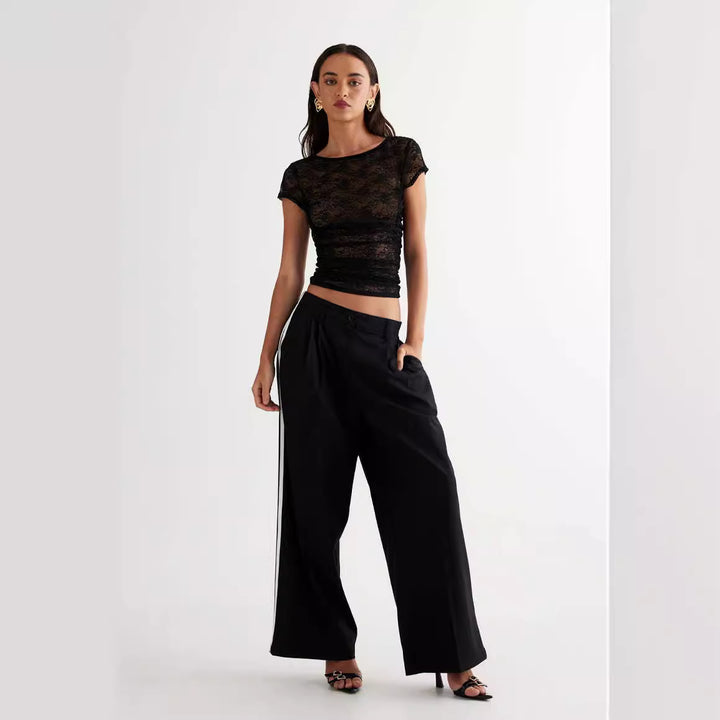Damen Spitzentop mit enganliegendem Design und kurzen Ärmeln Drune