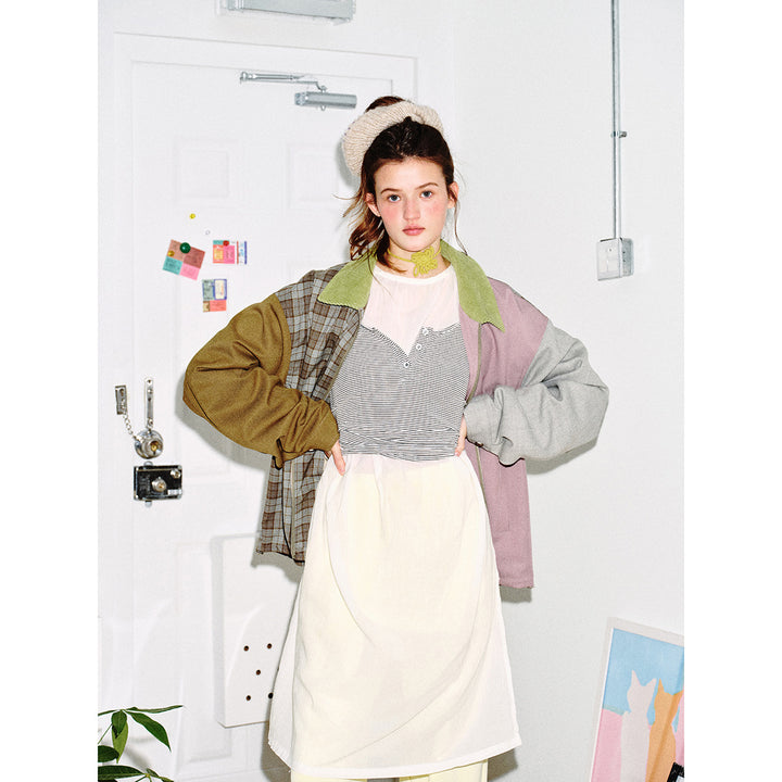 Damen Patchwork‑Blousonjacke im Boxy‑Cut mit Kordkragen Drune