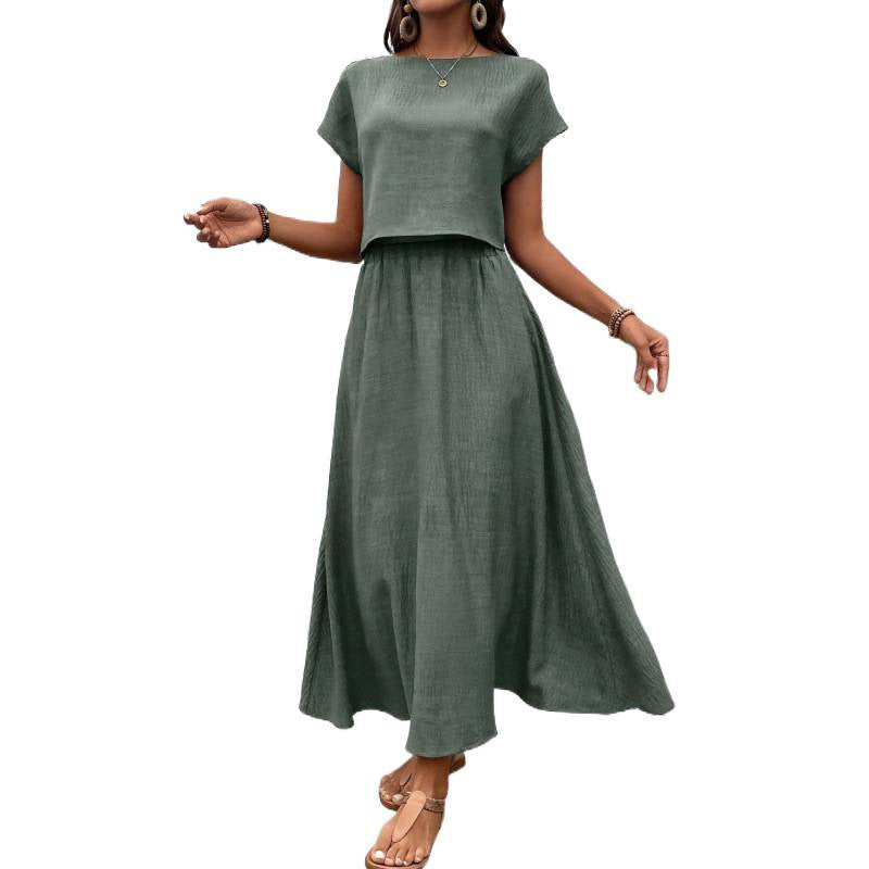 Damen Maxikleid mit tailliertem Oberteil und fließendem Rock Drune