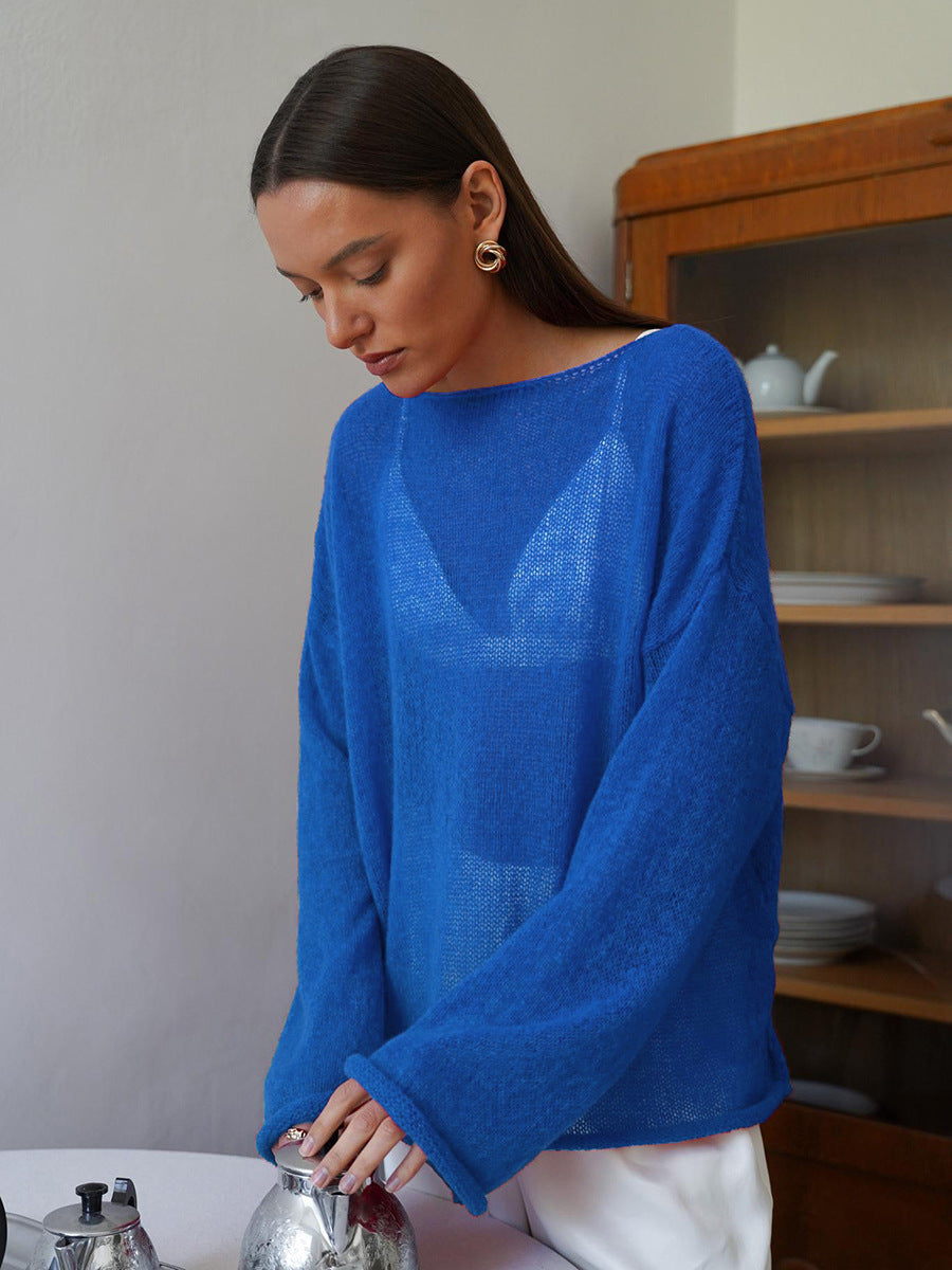 Damen luftiger Strickpullover mit weitem Schnitt und angeschnittenen Ärmeln Drune