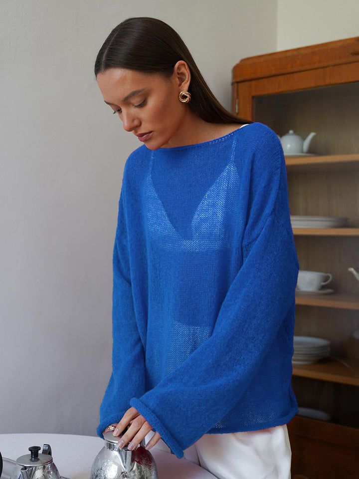 Damen luftiger Strickpullover mit weitem Schnitt und angeschnittenen Ärmeln Drune