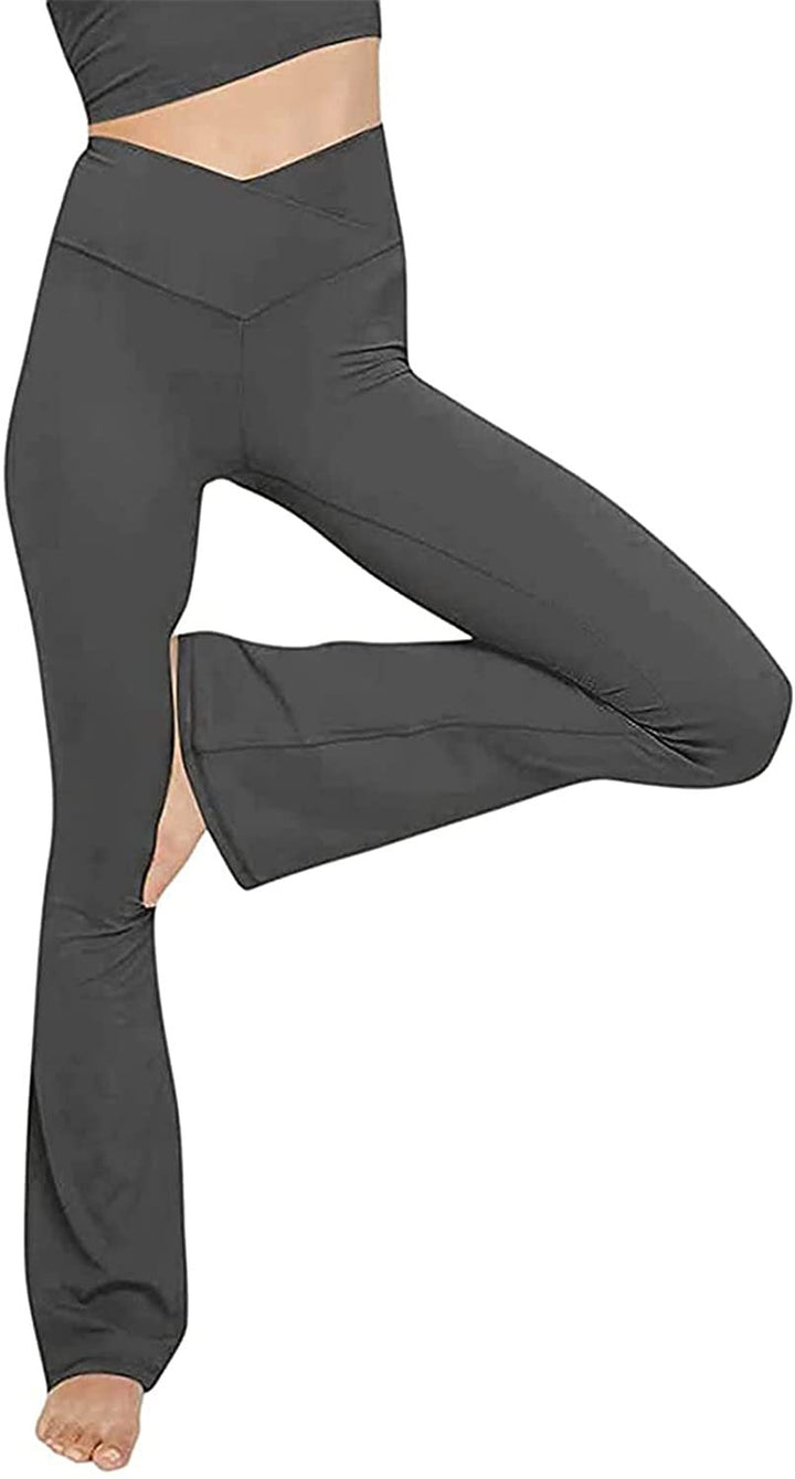 Damen nan taillenhohe Yogahose mit überkreuztem Bund und ausgestelltem Saum mit Schlitz Drune