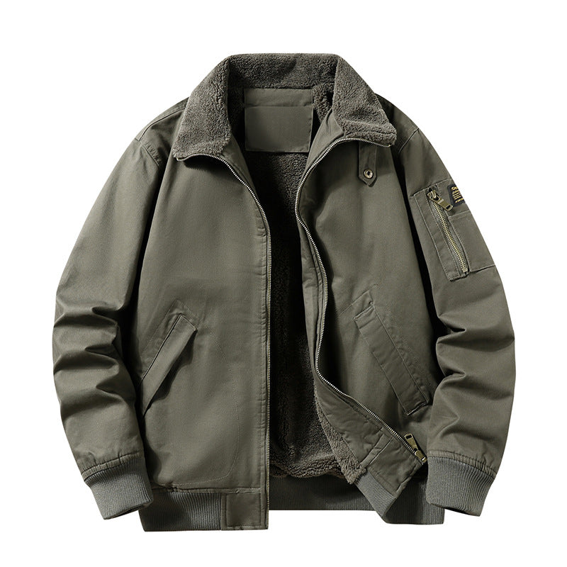 Herren bequeme Fleecejacke mit Kunstfellkragen Drune