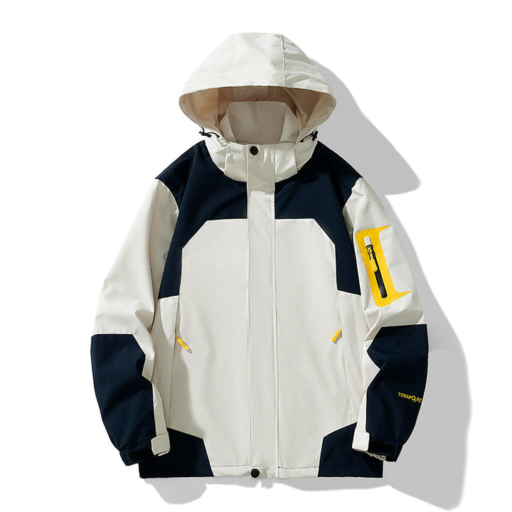 Herren winddichte Softshell-Outdoorjacke mit verstellbarer Kapuze, verschließbarer Ärmeltasche und atmungsaktiver Membran Drune