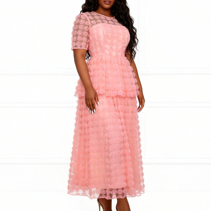 Damen romantisches Tüllkleid mit floralem Design und schichten Drune