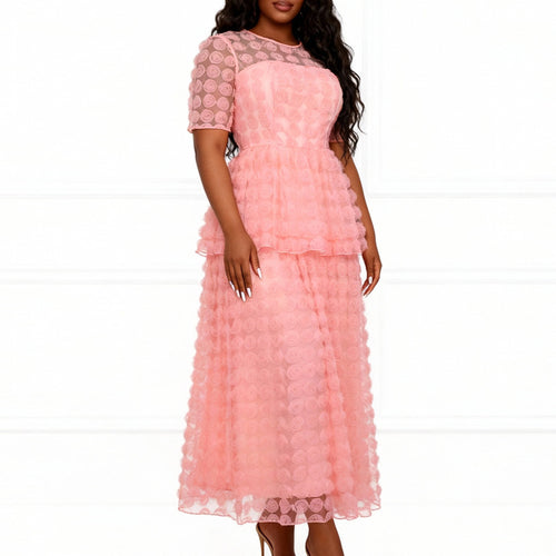 Damen romantisches Tüllkleid mit floralem Design und schichten Drune