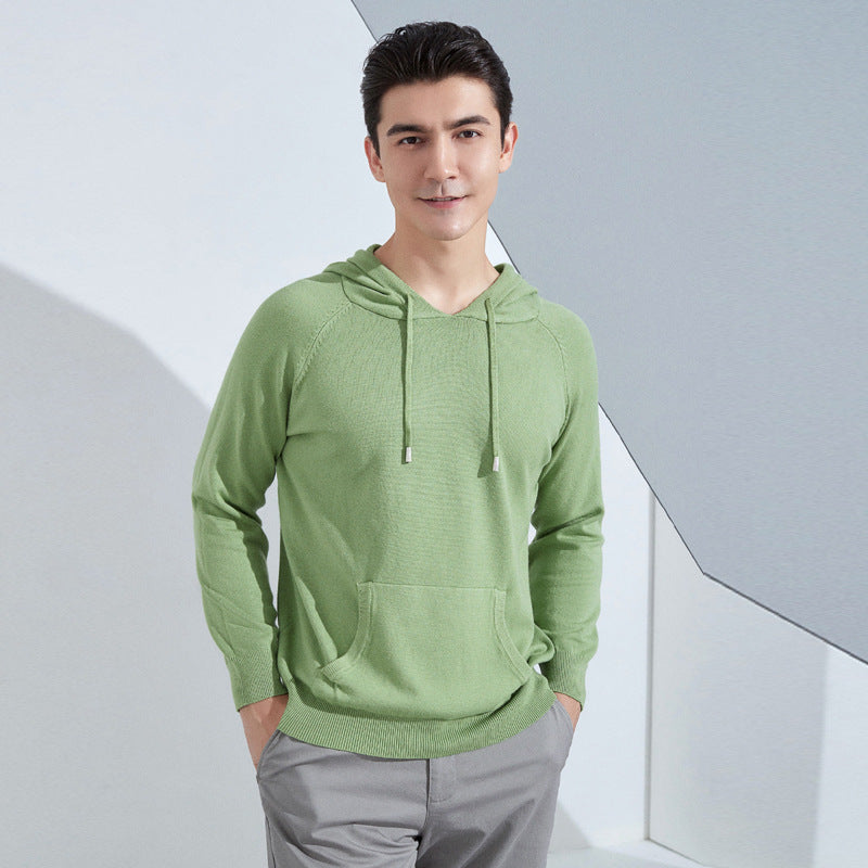 Herren Leichter Kapuzen-Feinstrickpullover mit Kängurutasche und Raglanärmeln Drune