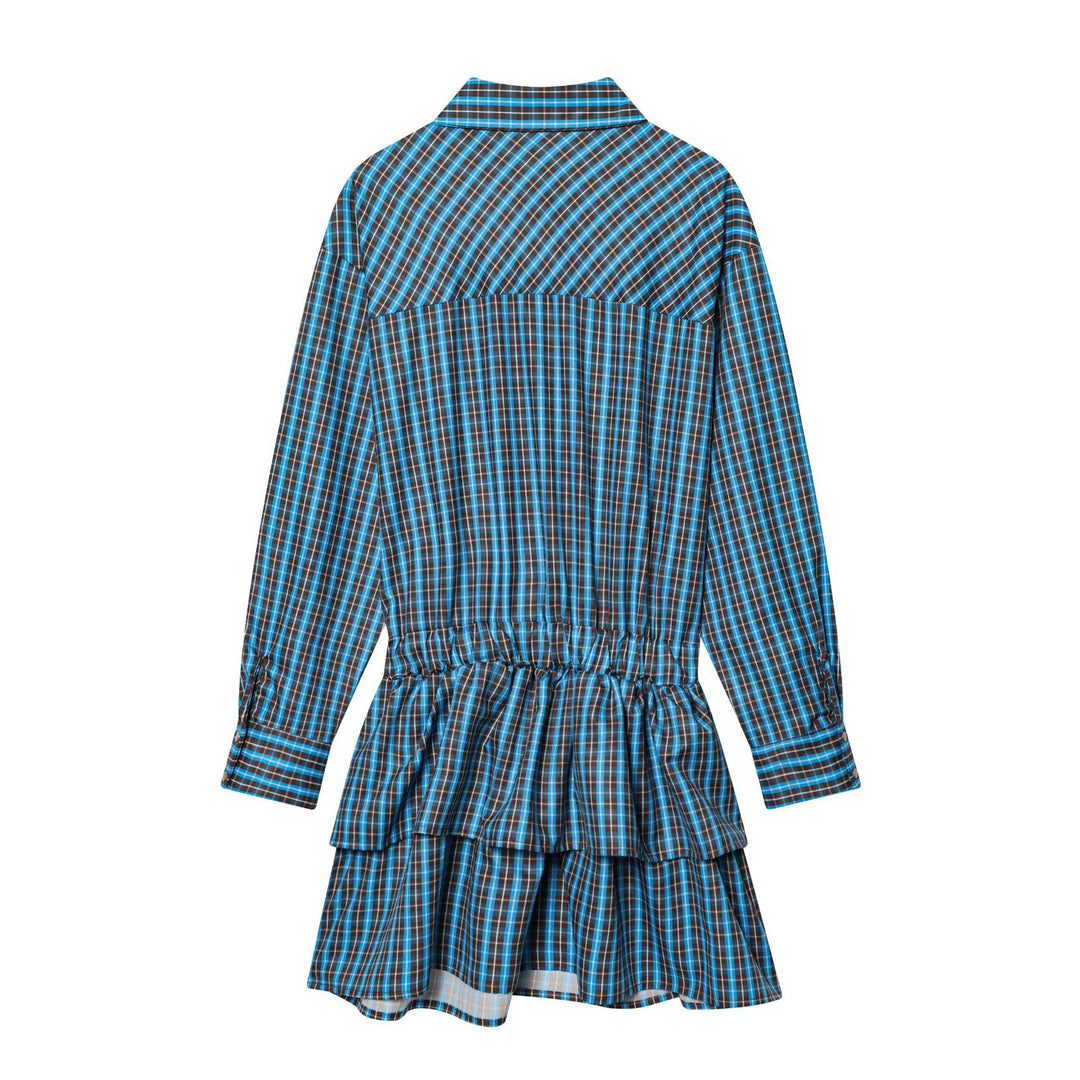 Damen Hemdkleid mit Gürtel, Karo‑Muster und Stufenrock Drune