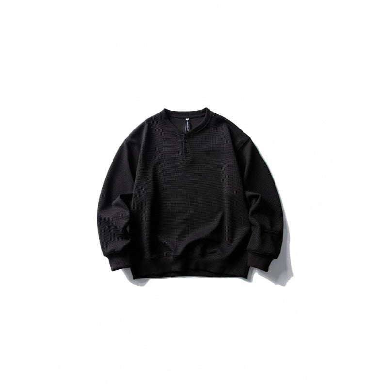 Unisex Waffelstrick-Henley-Sweatshirt im Oversize‑Cut mit Knopfleiste Drune