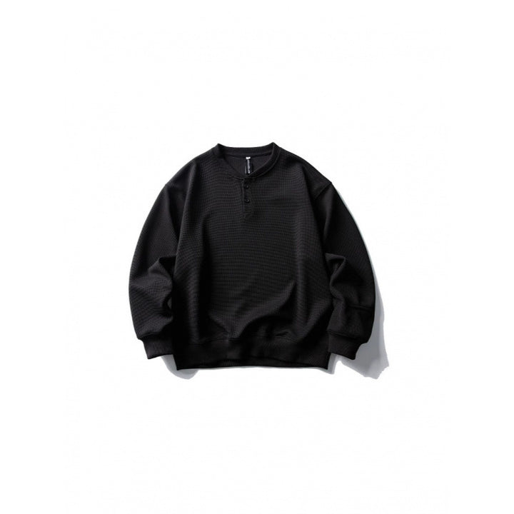 Unisex Waffelstrick-Henley-Sweatshirt im Oversize‑Cut mit Knopfleiste Drune