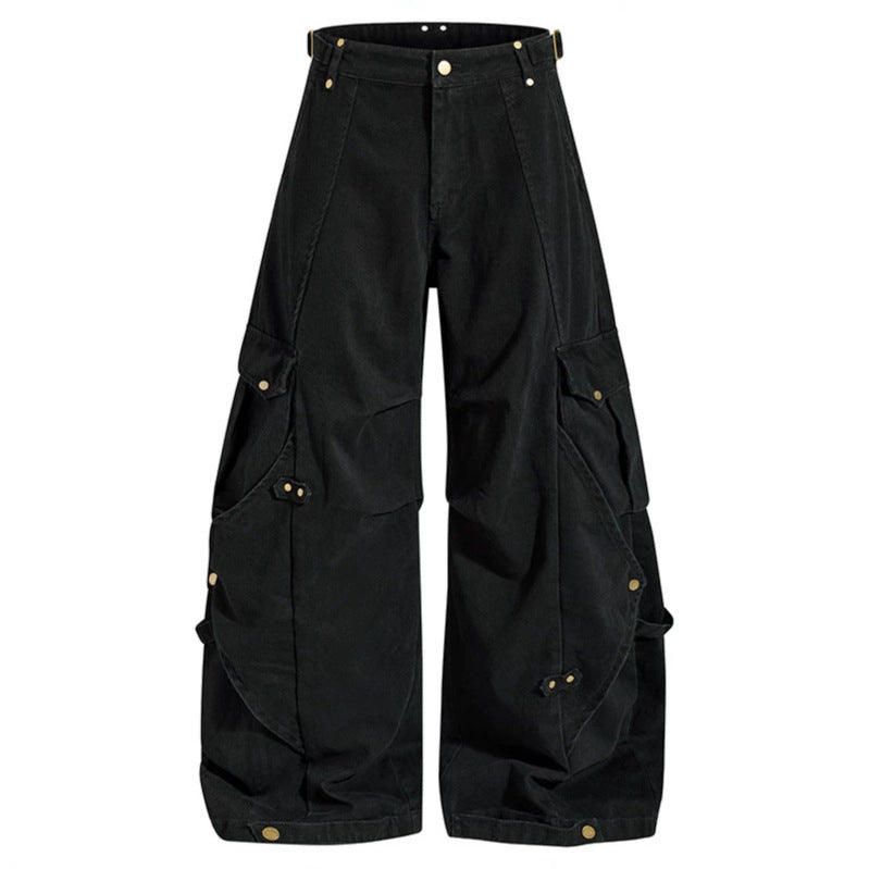 Damen weite Cargo‑Culotte‑Hose mit verstellbaren Riemen, großen Klappentaschen und Ballon‑Silhouette Drune