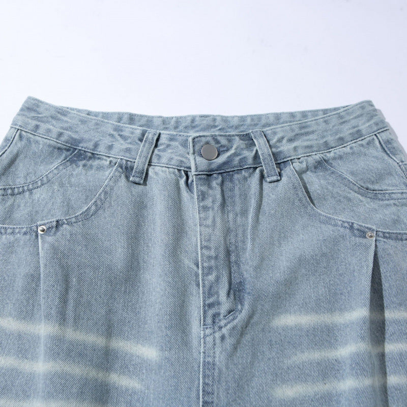 Damen Weite High‑Waist Jeans im Vintage‑Denim mit Used‑Effekt Drune