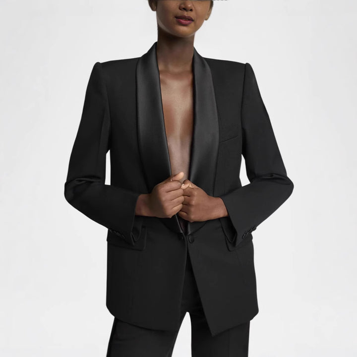 Damen Elegantes Smokingset mit Satin-Schalkragen und weitem Palazzohosen-Schnitt Drune