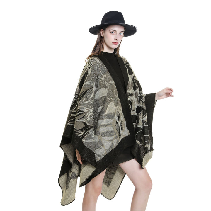 Damen Wollmix‑Jacquard‑Umhang mit offener Kimono‑Silhouette Drune