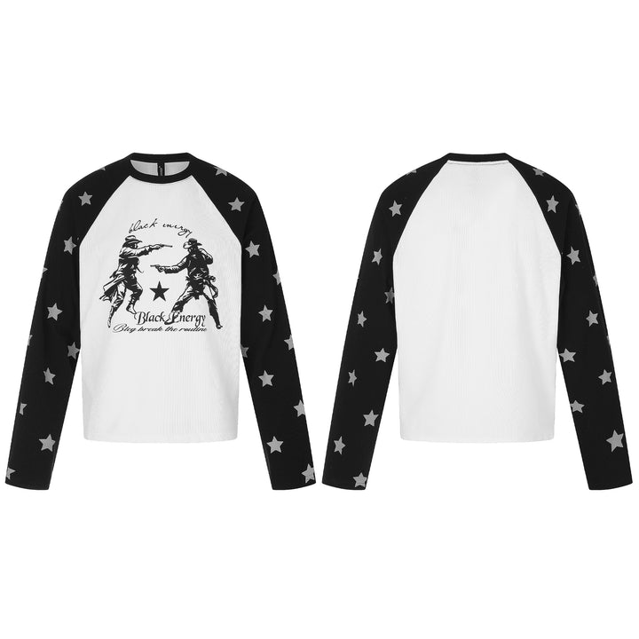 Unisex Raglan-Sweatshirt mit Sternärmeln und Vintage-Cowboy-Print Drune