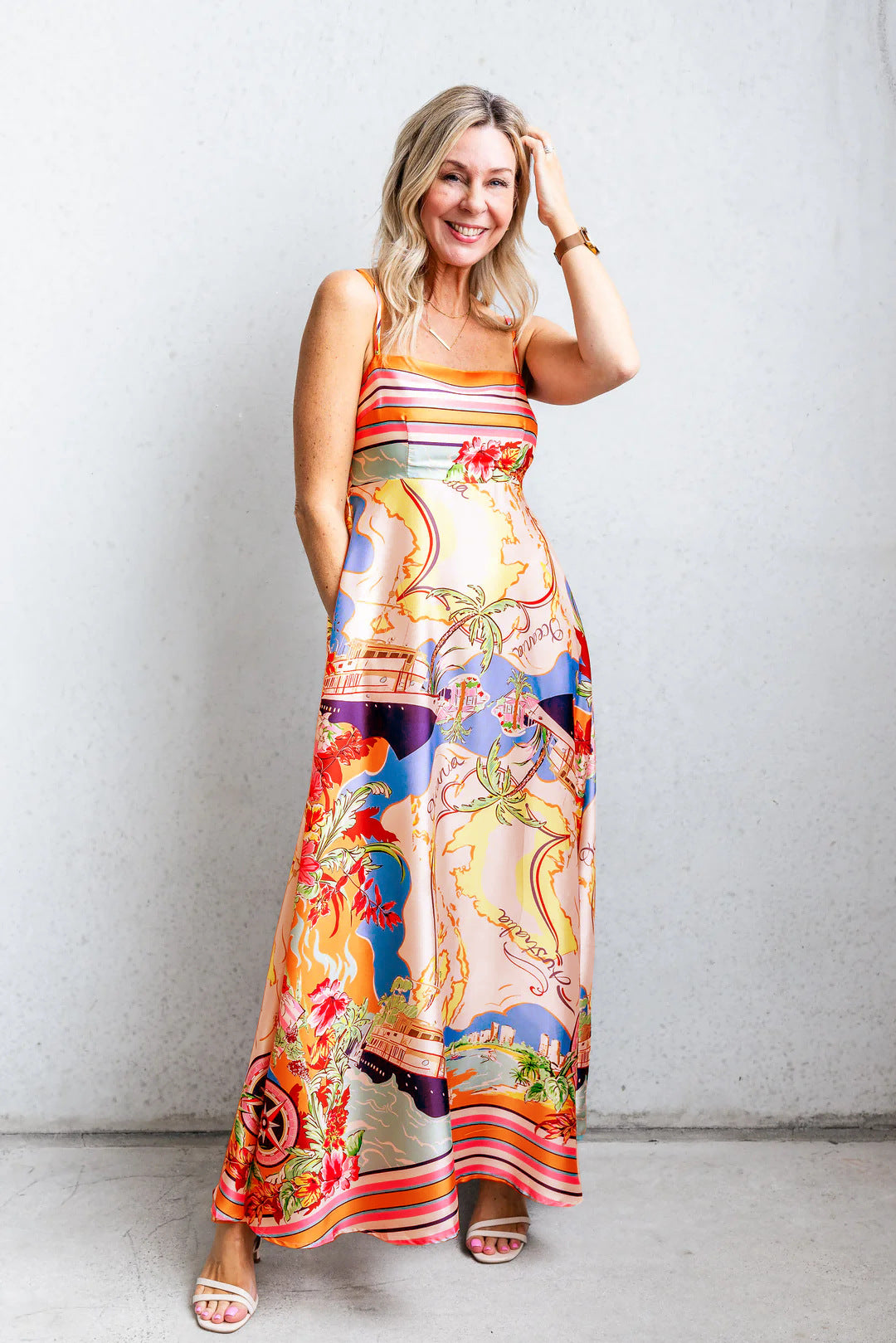 Damen Maxi-Kleid mit aufregendem Grafikdruck und verspieltem Design Drune
