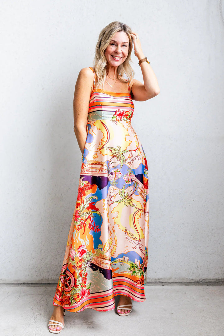 Damen Maxi-Kleid mit aufregendem Grafikdruck und verspieltem Design Drune