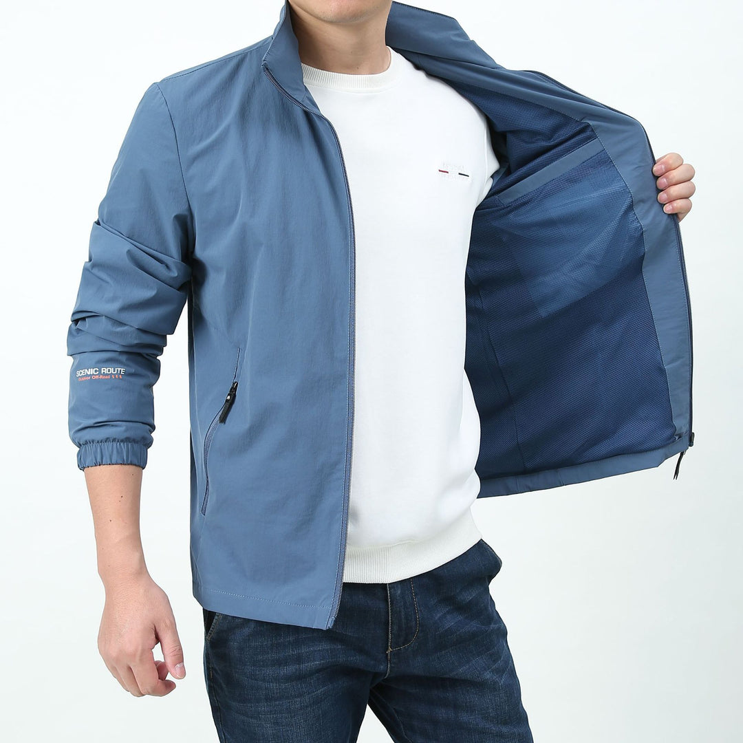 Herren leichte Zip-Übergangsjacke mit hohem Stehkragen und Reißverschlusstaschen Drune