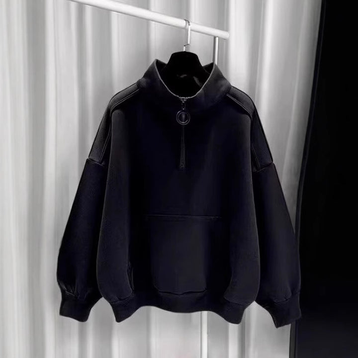 Damen Sportlicher Hochkragen Pullover mit Reißverschluss Drune