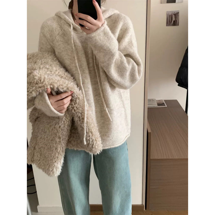 Damen gemütlicher Hoodie aus weichem Fleece-Material mit Kängurutasche Drune