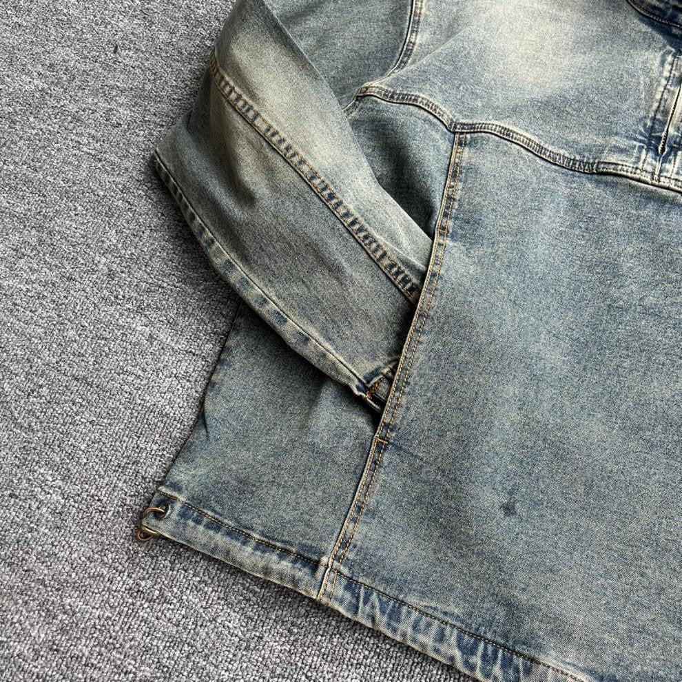 Herren Modische Jeansjacke mit Stehkragen Drune
