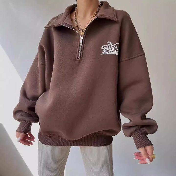 Damen Oversized Halbzip-Sweatshirt mit Stehkragen und gesticktem Logo Drune