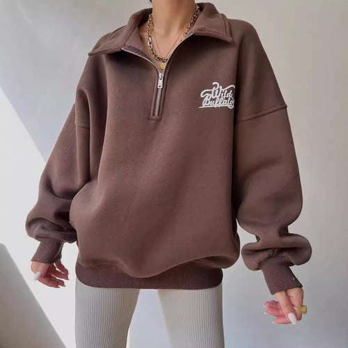 Damen Oversized Halbzip-Sweatshirt mit Stehkragen und gesticktem Logo Drune