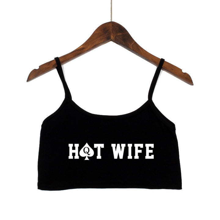 Damen Crop-Top mit modernen Schriftzügen und verstellbaren Trägern Drune