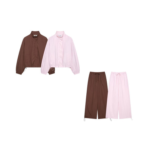 Damen Zweiteiliges Lounge-Set mit leichter Cropped-Jacke und weit geschnittener hochtaillierter Hose Drune