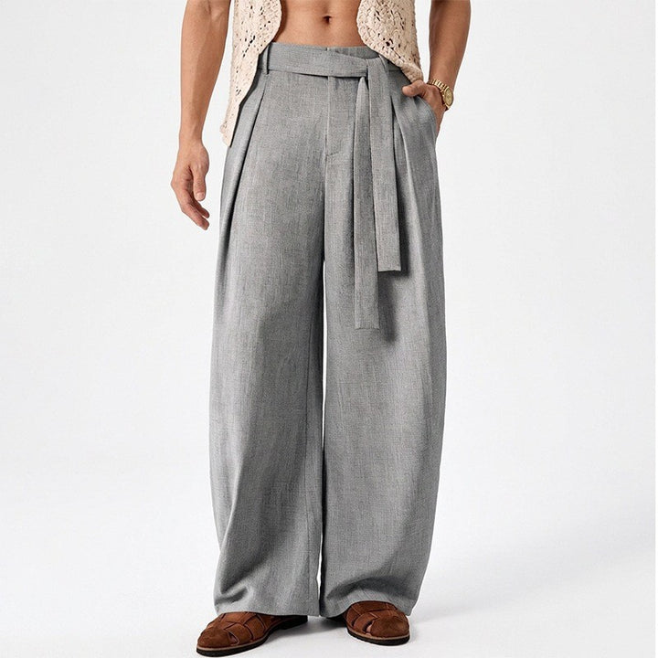 Herren nan weit geschnittene Leinenhose mit hoher Taille und Bindegürtel Drune