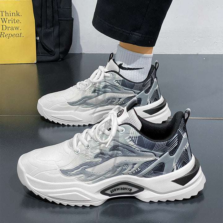 Unisex leichte Fashion-Plateau-Sneaker mit atmungsaktivem Mesh, dynamischem Wellenprint und gepolstertem Einstieg Drune