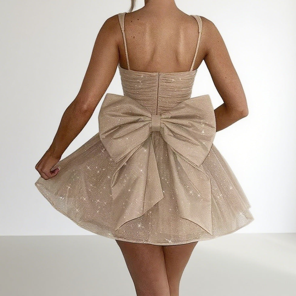Damen Verspielt-glamouröses Minikleid mit ausgestelltem Rock und dekorativem Schleifen-Detail Drune