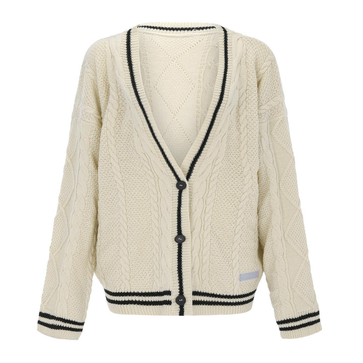 Damen nan oversized Zopfmuster-Cardigan mit V-Ausschnitt, Knopfleiste und Sternapplikationen Drune