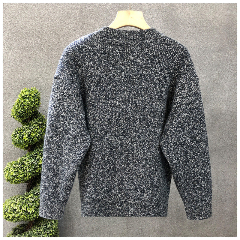 Herren Komfortabler Rippstrick-Halbknopfpullover mit Rundhalsausschnitt und legerer Passform Drune