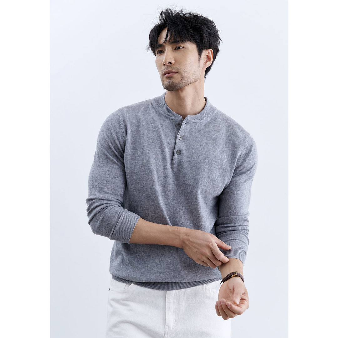 Herren Modischer Langarm-Henley-Pullover Drune