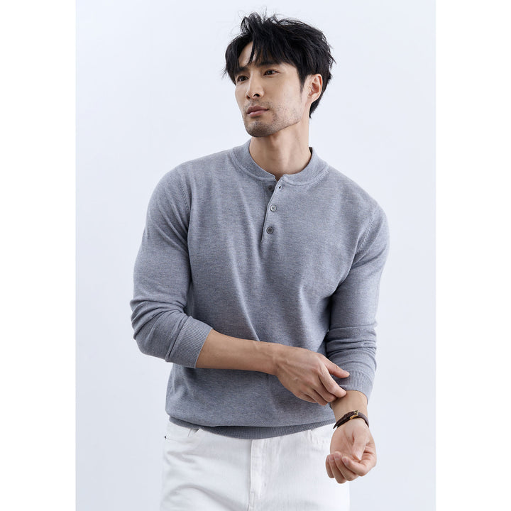 Herren Modischer Langarm-Henley-Pullover Drune