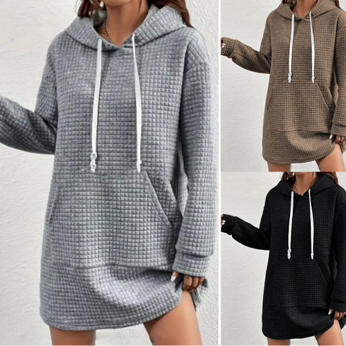 Damen Hoodie-Kleid mit praktischem Kängurutasche und modernem Strickdesign Drune