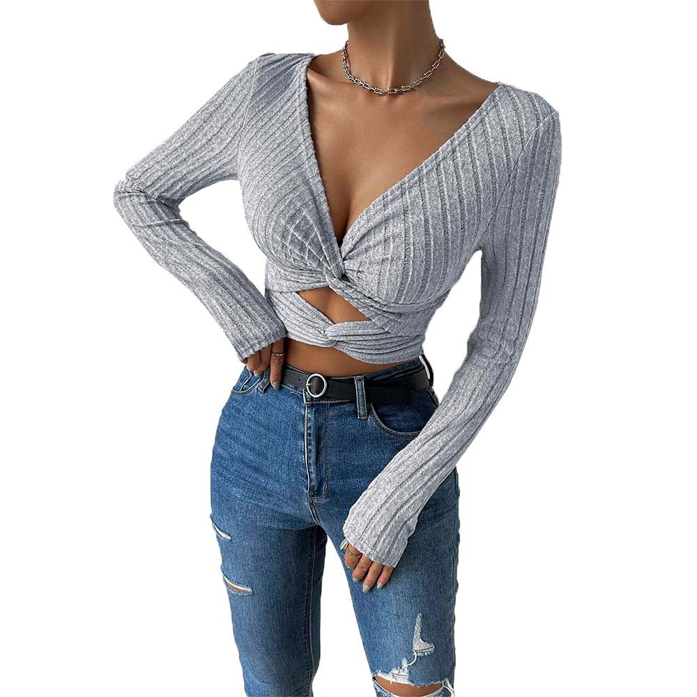 Damen cropped Oberteil mit zeitlosem Twist-Design und langen Ärmeln Drune