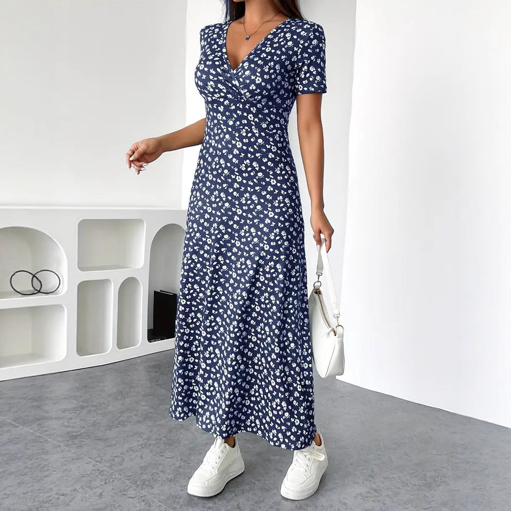 Damen Maxikleid mit floralem Wickeldesign und praktischen Seitentaschen Drune