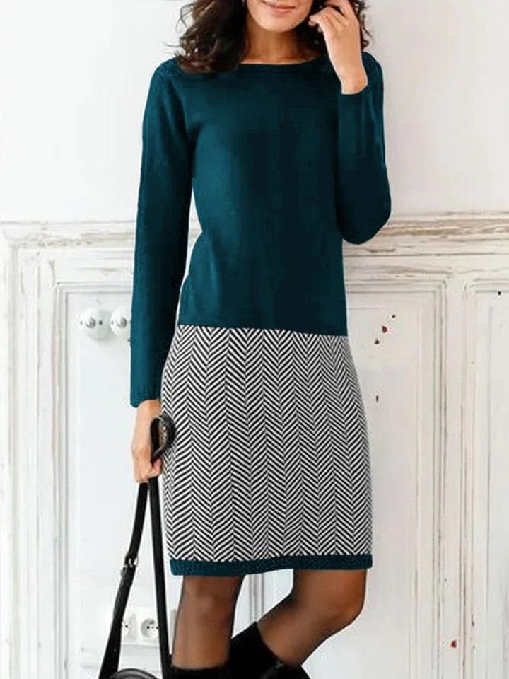 Elegantes Damen Strickkleid mit Chevron-Muster für Alltag & Büro | Drune