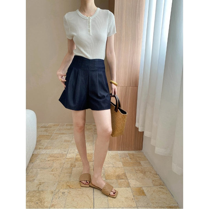 Damen elegantes Shorts-Set mit geschlitzen Bein und hohem Bund Drune