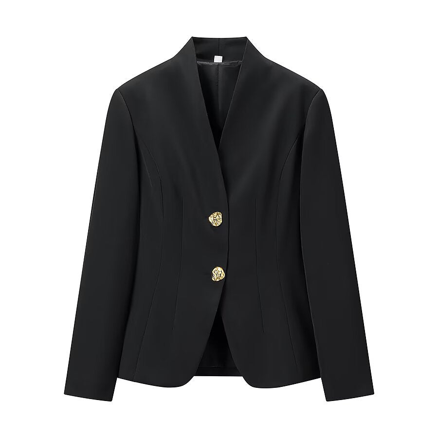 Damen Zweiteiliges Tailored-Blazer- und Highwaist-Hosen-Set mit goldknopf-Detail Drune