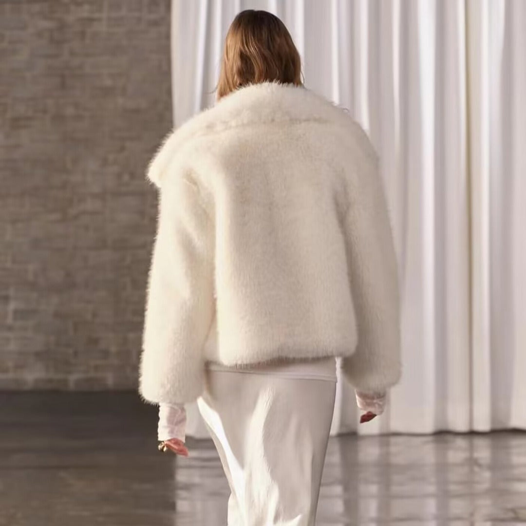 Damen nan luxuriöse kurzfell Kunstfelljacke mit weitem Schalkragen, kastiger Cropped-Silhouette und wärmender Fütterung Drune