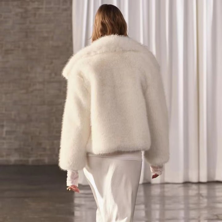 Damen nan luxuriöse kurzfell Kunstfelljacke mit weitem Schalkragen, kastiger Cropped-Silhouette und wärmender Fütterung Drune