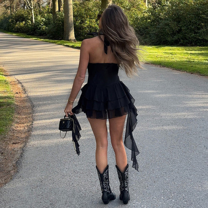 Damen Sommerliches Minikleid mit Rüschendetails und tiefem Ausschnitt Drune