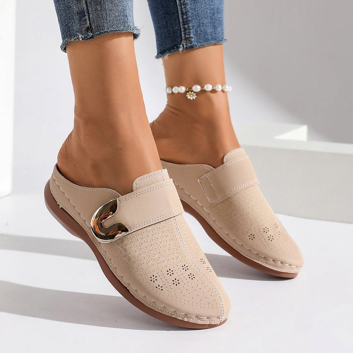 Damen Clogs mit dekorativer Schnalle und atmungsaktiver Oberflächenstruktur Drune