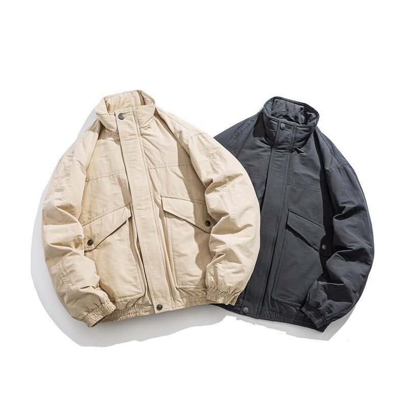 Herren Boxy Utility-Bomberjacke mit Stehkragen und aufgesetzten Klappentaschen Drune