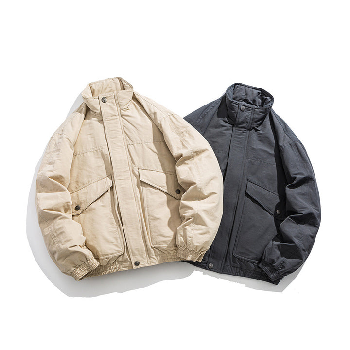 Herren Boxy Utility-Bomberjacke mit Stehkragen und aufgesetzten Klappentaschen Drune