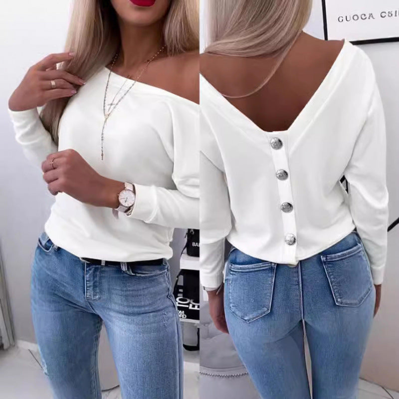 Damen Off-Shoulder Freizeit Pullover Top Drune